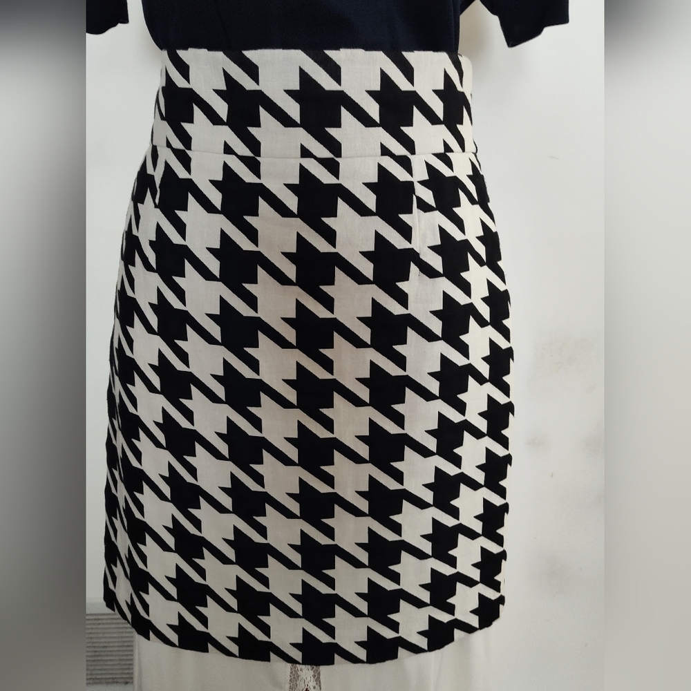 ANTONIO MELANI Black White Oversized Houndstooth Pencil Skirt, Sz 6